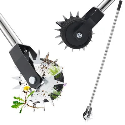 Imagen del producto de Cortador de bordes de césped con mango de acero inoxidable ajustable, con rodillo, para bordes de césped, 1 unidad