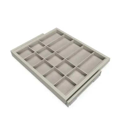 Produktbild von Emuca Set aus Organiser Schubladen set mit Soft-Close Auszugsrahmen für Kleiderschrank, verstellbar, Modul 600mm, Steingrau