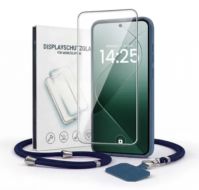 Produktbild von Handyhülle für Xiaomi 14 mit Handykette und 9H Displayglas Displayschutz Band Kordel Hülle Case Schutzhülle Blau