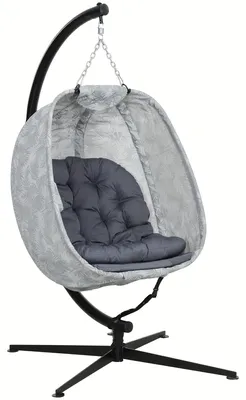 Produktbild von Hängestuhl, Klappstuhl, Schaukelstuhl, Eierstuhl - Grau, Kissen - Schwarz, Metallgestell