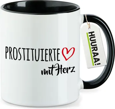 Produktbild von Huuraa Kaffeetasse Prostituierte mit Herz 330ml Schwarz Keramik Kaffeebecher Geschenkidee