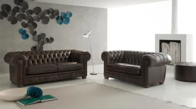 Immagine prodotto di Divano Chesterfield componibile 3+2 posti, divano letto, rivestito in pelle, modello Schaffhausen