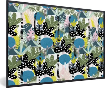 Produktbild von MuchoWow® MuchoWow® Gerahmtes Poster Blätter - Dschungel - Muster 90x60 cm - Poster mit zchwarzem Bilderrahmen - Fotorahmen - Foto-Plakat