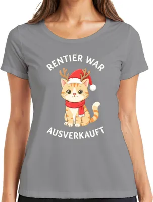 Produktbild von Rentier war t Weihnachten Katze lustig Geschenk süß Damen T-Shirt, Grau, M