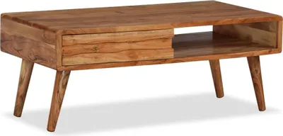 Produktbild von The Living Store Couchtisch Massivholz mit Schublade Geschnitzt 100 x 50 x 40 cm