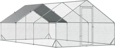 Produktbild von Hühnerstall, Freilaufgehege XXL, Outdoor Geflügelstall mit Schatten, Dach, für 12-18 Hühner, Ente, Kaninchen, Stahl