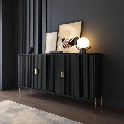 Image de Ostiglia - Buffet, 203x49x83h cm Noir, Portes Battantes
