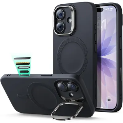 Immagine prodotto di Custodia in silicone con supporto per iPhone 17, compatibile con MagSafe, colore nero