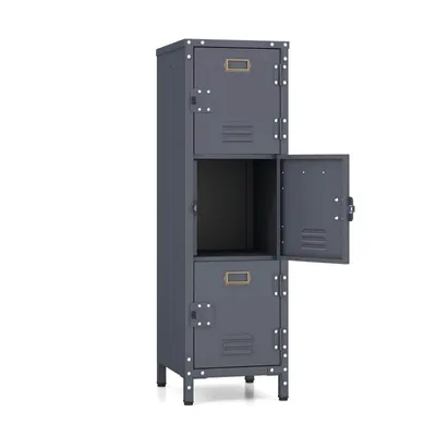 Produktbild von GOPLUS Metallschrank, Bürocontainer mit 3 abschließbaren Schränke, Metallspind mit Kippschutz, Büroschrank Schließfachschrank für Zuhause, Büro