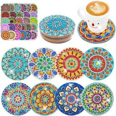 Produktbild von Diamondmalerei-Coasters-Set - Kunst-Diamondmalerei für Erwachsene und Kinder - 8 Stück DIY Mandala-Coasters mit Stickers für Anfänger