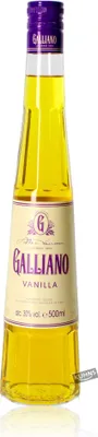 A bottle of Galliano Vanilla liqueur against a white background.