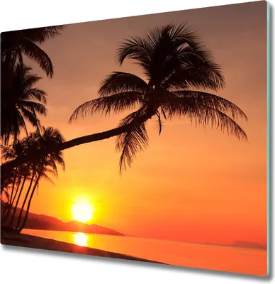 Produktbild von Glas Herdabdeckplatte 60x52 cm Spritzschutz Glasabdeckplatte Schneidebrett Sonne Strand
