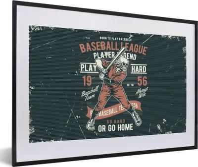 Produktbild von MuchoWow® MuchoWow® Gerahmtes Poster Jahrgang - Skelett - Baseball 60x40 cm - Poster mit zchwarzem Bilderrahmen - Schlafzimmer - Plakat in Rahmen - Drucken