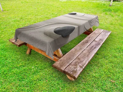 Produktbild von ABAKUHAUS Felsen Tischdecke Outdoor, Coastal Themen Kiesel vom Strand auf Sand geharkt Entspannung, Dunkle Eggshell Dunkelgrau, 145x210cm