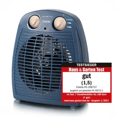 Productafbeelding van Emerio Ventilatorkachel – 25 m² – 2 Standen – Ventilatiefunctie – Instelbare Thermostaat – Indicatielampje – Omvalbeveiliging – Blauw – FH-106737.12