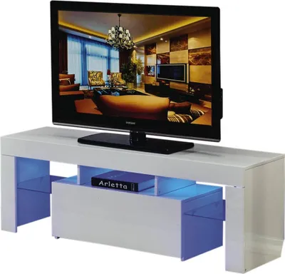 Image de Meuble TV LED "Borda" - 130 x 34 x 45 cm - Blanc laqué