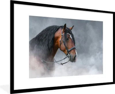 Produktbild von MuchoWow® MuchoWow® Gerahmtes Poster Pferd - Smoke - Schwarz 90x60 cm - Poster mit zchwarzem Bilderrahmen - Wanddekoration - Fotos