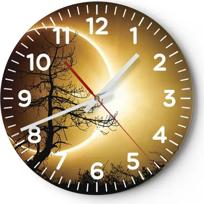 Produktbild von Wanduhr - Rund - Glasuhr - Sonnenfinsternis die Sonne Baum - 30x30cm - Schleichendes Uhrwerk - Lautlos - zum Aufhängen bereit - Dekoration Modern - Wanddekoration aus Glas - C4AR30x30-4349