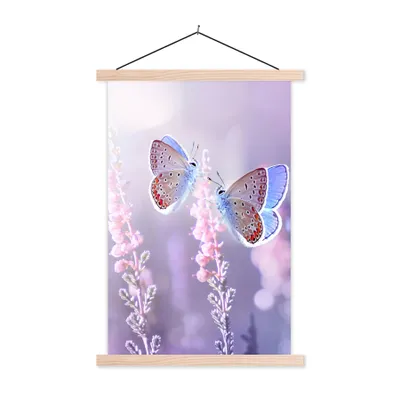 Produktbild von MuchoWow® Textilposter Schmetterling - Lavendel - Blumen - Lila 40x60 cm mit holzfarbenen Rahmen - Poster