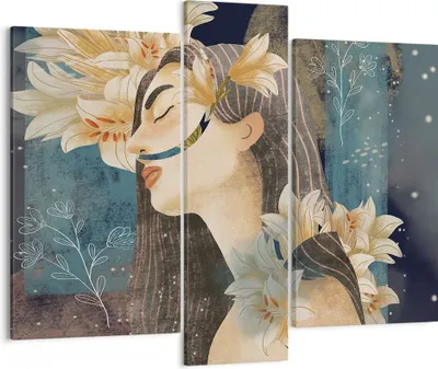 Produktbild von Bild auf Leinwand - Leinwandbild - 3 Teile - Surreal Frau Blumen - 95x80cm - Wand Bild - Wanddeko - Wandbilder - Leinwanddruck - Bilder - Wanddekoration - Leinwand bilder - Wandbild - CB95x80-4743