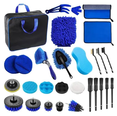 Produktbild von bemece Auto Reinigung Pinsel Set, 29-teilig, Detaillierungs-Bürsten, für Innen- und Außenreinigung, Motor, Lüftungsschlitze, Tragetasche.