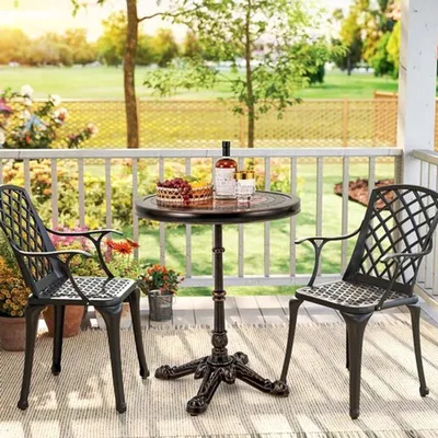 Image de Table de jardin - Table bistrot ronde - Aluminium moulé brun - Résistante aux intempéries - Diamètre : 60,5 cm