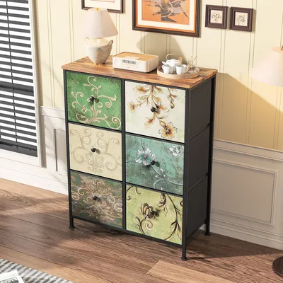 Immagine prodotto di Cassettiera a sei cassetti - Cassetti in tessuto - Piano in legno - Ideale per la camera da letto - Struttura in metallo