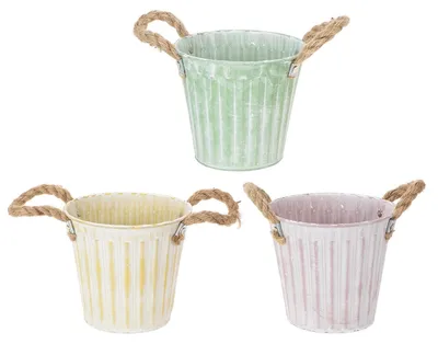 Produktbild von Deko-Topf Metall mit Henkeln im Vintage-Look für vielseitige Pflanzideen, 3 Stück