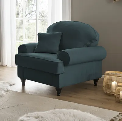 Produktbild von Sessel "Adelina" in blaugrün Landhaus Loungesessel 110 cm
