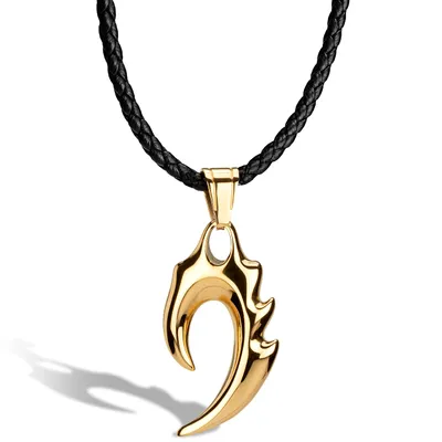 Obrázek produktu pro SERASAR | Pánský Kožený Náhrdelník [Flame] z Stainless Steel | Barva: Zlato | Délka: 50cm