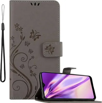 Obrázok produktu pre Cadorabo kryt pre Samsung Galaxy A20s ochranný kryt v sivej farbe ochranný kryt kryt mobilného telefónu obal kvety kvetinový obal