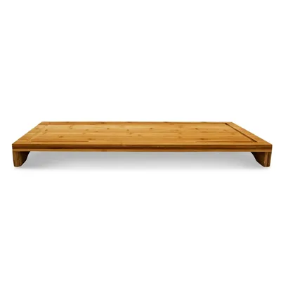 Image de Planche à découper en bambou Relaxdays, H x l x P : env. 4,5 x 52 x 29 cm, planche en bois robuste, avec rigole d'égouttage, sous-main de découpe, couleur naturelle