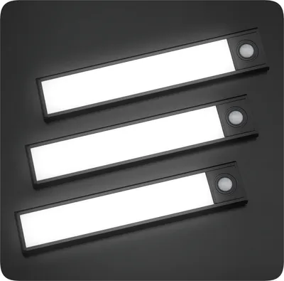 Produktbild von PRECORN 3er Set I 20 cm Sensor Licht schwarz mit 34 LED´s Schrankbeleuchtung Lichtleiste USB wiederaufladbar Schranklicht mit Bewegungsmelder LED Küchenleuchte Kleiderschrank Nachtlicht Treppe