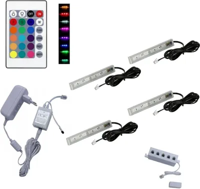 Immagine prodotto di QLS LED RGB 4 set di illuminazione del pavimento in vetro striscia luminosa 12V telecomando 16 colori 11140