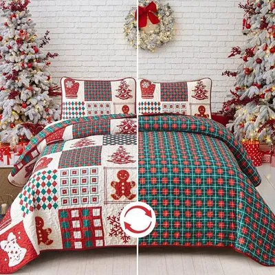 Produktbild von Famanu Tagesdecke 240 x 260 cm, rot Patchwork, doppelseitig, mit 2 Kissenbezügen 50 x 75 cm