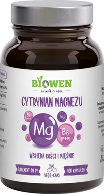 Zdjęcie produktu dla Cytrynian Magnezu + Witamina B6 Bezglutenowy 100 Kapsułek - Biowen