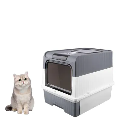 Produktbild von Katzentoilette Haubentoilette Katzenklo mit ausziehbarer Schale, Katzenklo mit Schaufel 49x35x37cm Grau