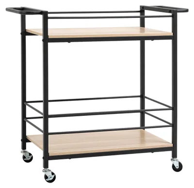 Image de Fortuna Lai Chariot de service Chariot de cuisine 2 niveaux avec poignée Roulettes et freins Barrières de protection Capacité de charge 60 kg 82x40x75 cm pour la cuisine et la salle à manger