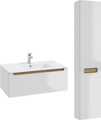Produktbild von Waschtisch und Hängesäule 80cm Livia mit 1 Schublade, Weiß