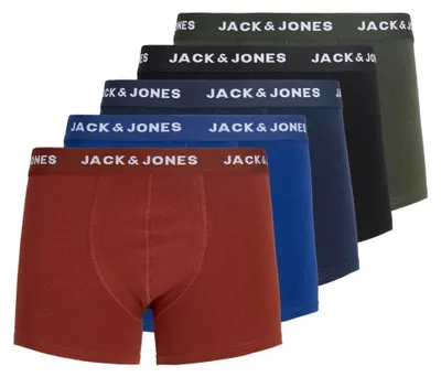 Produktbild von JACK&JONES Herren Boxer Shorts, 5er Pack - JACHUEY TRUNKS, Baumwoll-Stretch Rot/Blau/Schwarz/Grün XL
