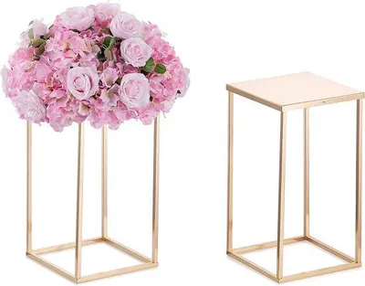 Produktbild von Famanu Blumenständer Hochzeit Mittelstücke - 2 Stück Säulenvasen mit Metallplatte, 40 cm hohe geometrische goldene Vasen für Tischdekoration