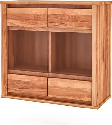 Produktbild von Wandschrank Tinci aus Kernbuche massiv 80x35x76 cm mit 2 Glastüren