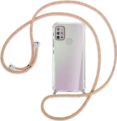Produktbild von Handykette Backcover-Schutzhülle mit Band (Metall silberfarben) für Motorola Moto G10 (Power), G20, G30 - Rainbow