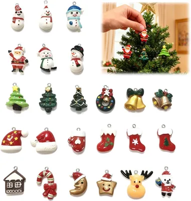 Productafbeelding van Kersthangers van kunsthars - Set van 24 - Mini-decoratieve bedels voor boom - Geschenken en doe-het-zelf - Kerstmis