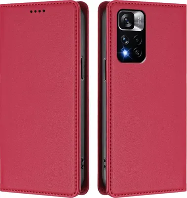 Image de Etui en cuir pour Xiaomi Redmi Note 11 Pro+ 5G, étui magnétique en cuirPolyuréthaneavec support Rouge