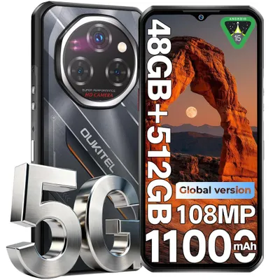 Image de Telephone Portable Incassable OUKITEL WP62 5G 6.6 pouces, 48Go+512Go 11000mAh/33W Caméra 108MP 120Hz Smartphone Android 15 Dual SIM/NFC/OTG - Noir