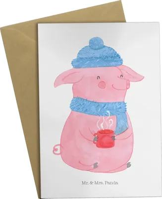 Produktbild von Mr. & Mrs. Panda Grußkarte Schwein Glühwein - Weiß - Geschenk, einladungskarten, Glühschwein, weihnachtskarten, Klappkarte, Punsch, Weihnachtsmarkt, hochzeitskarten