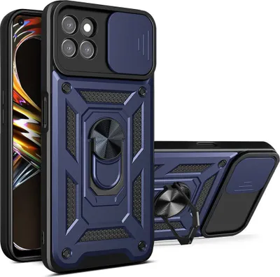 Produktbild von Realme 8i Hülle mit Ring Ständer Halter Dia Kameraschutz TPU Bumper Silikon Schutzhülle für OPPO Realme 8i Blau