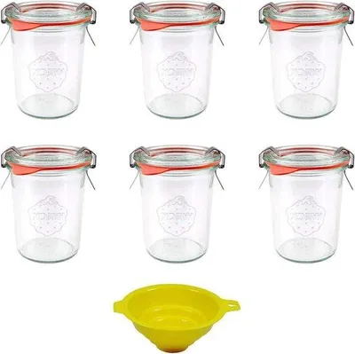 Image de 6 mini bocaux Weck de 160 ml avec couvercles à pince et entonnoir