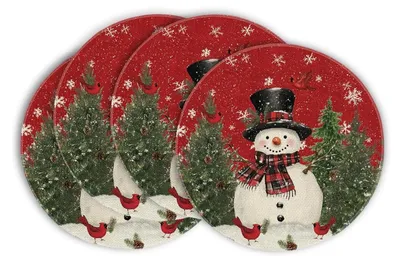 Productafbeelding van Tafelonderleggers - Rond, Ø 35 cm - Set van 6, afwasbare tafelonderleggers voor keuken en eettafel - Sneeuwpopmotief